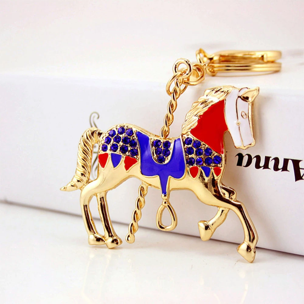 Merry-Go-Round Rhinestone Keychain Car Keyring Purse Bag Pendant Decoration Hanging Keychain Accessory Creative Gift (Random Color)