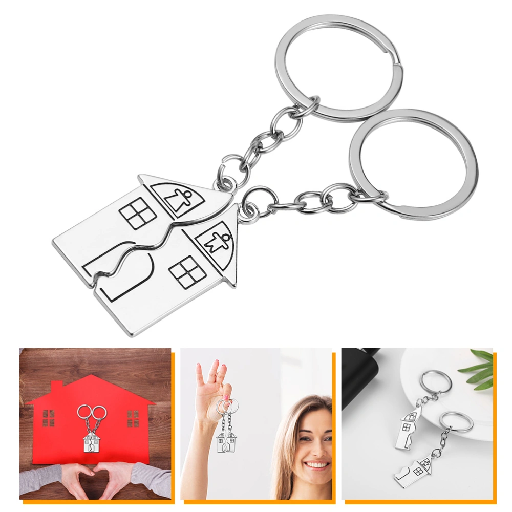 4 Pairs Mini House Couple Key Ring Pendants Unique House Hanging Keychain Pendant