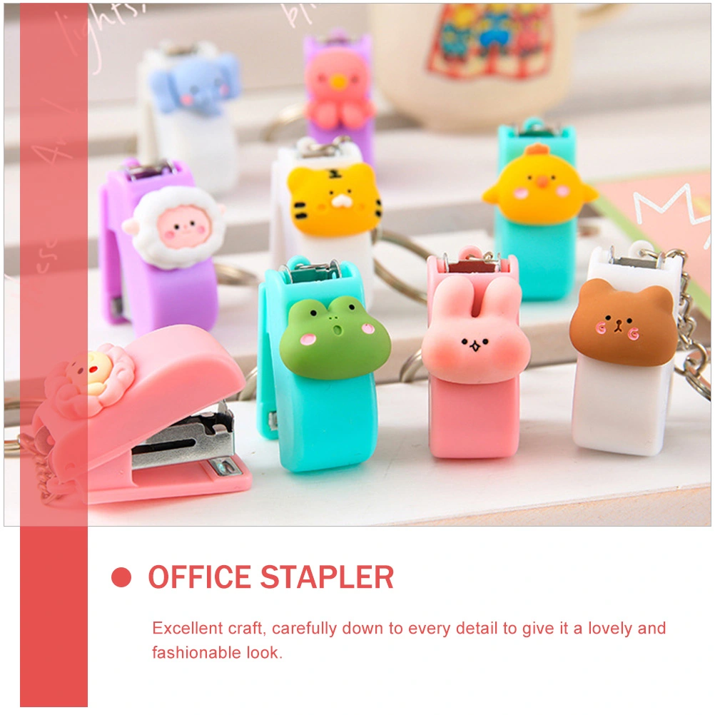 5Pcs Small Keychain Staplers Handheld Press Staples School Office Supplies Stationery