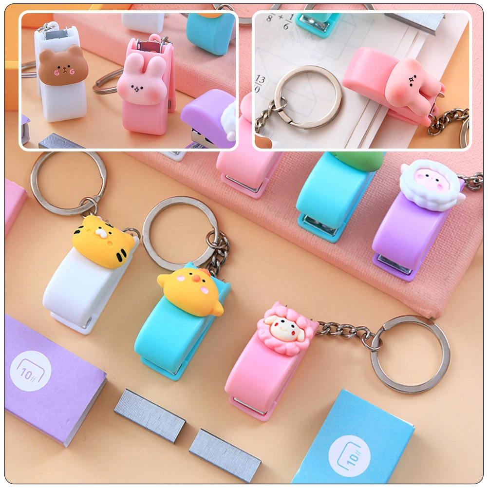5Pcs Small Keychain Staplers Handheld Press Staples School Office Supplies Stationery