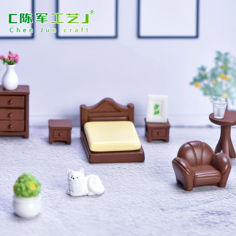 1 Set Mini Furniture Kit Doll House Mini Bed Miniature Bedside Cabinet Tiny Cabinet Mini Table Mini Flower Pot