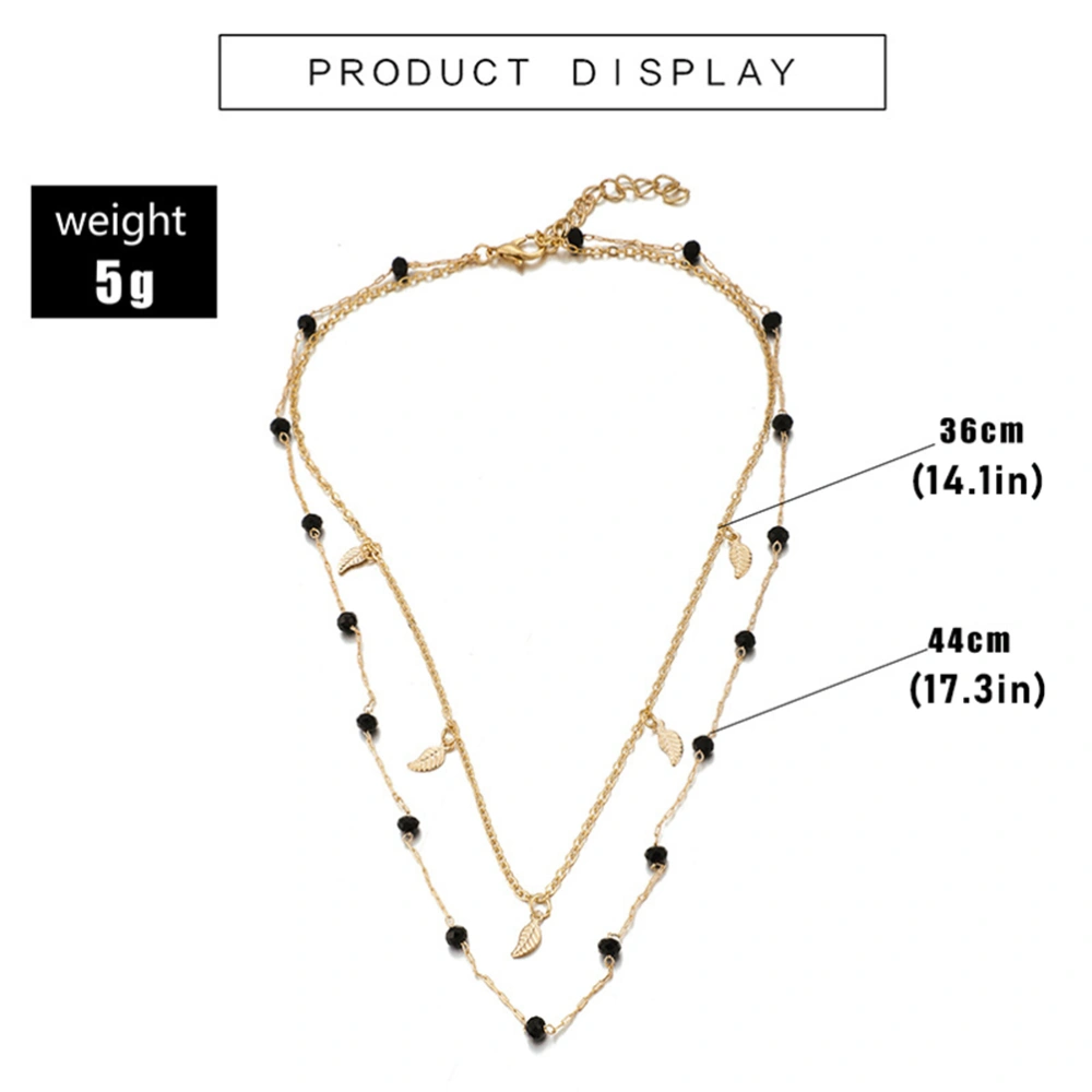 Black Beads Necklace Fashion Alloy Leaf Pendant Multi-layer Chain Creative Necklace