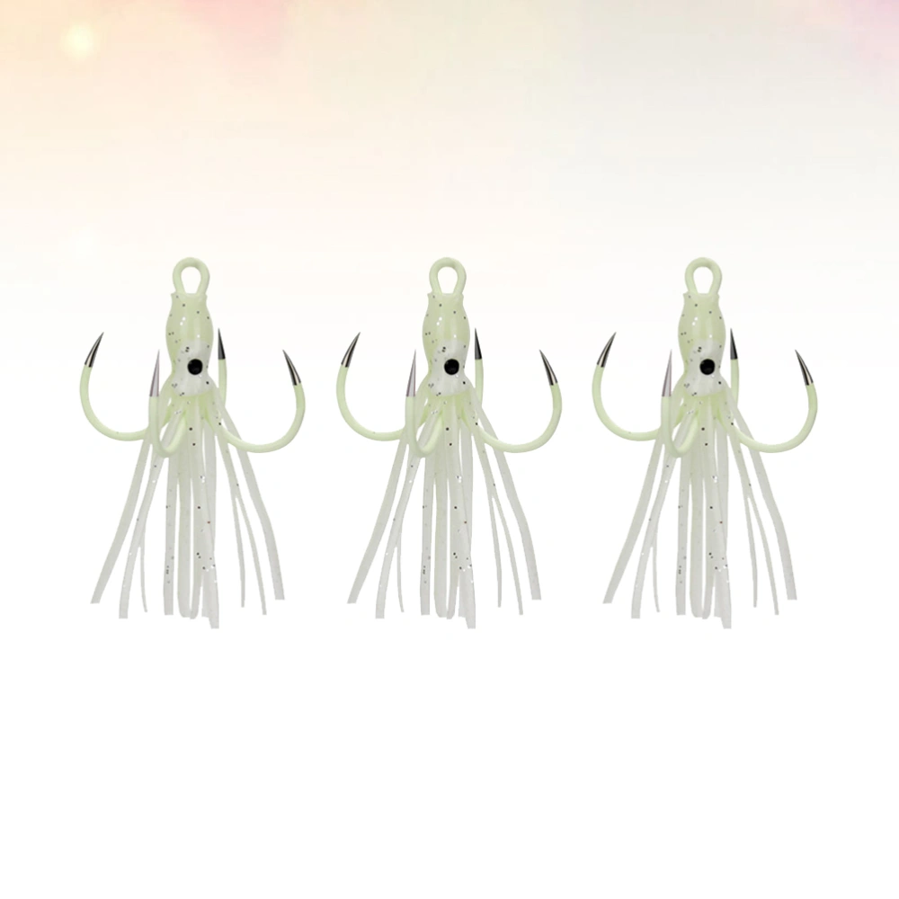 3pcs Noctilucent Octopus Squid Baits Four Hook Claw Hooks Swivel Four Anchor Hook Night Light Fishing Tackles (16 Size S)