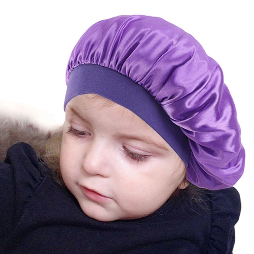 5pcs Kids Satin Bonnets Wide-brimmed Sleeping Caps Elastic Nightcap Night Headwear (Yellow, Purple, Black, White, Pink)