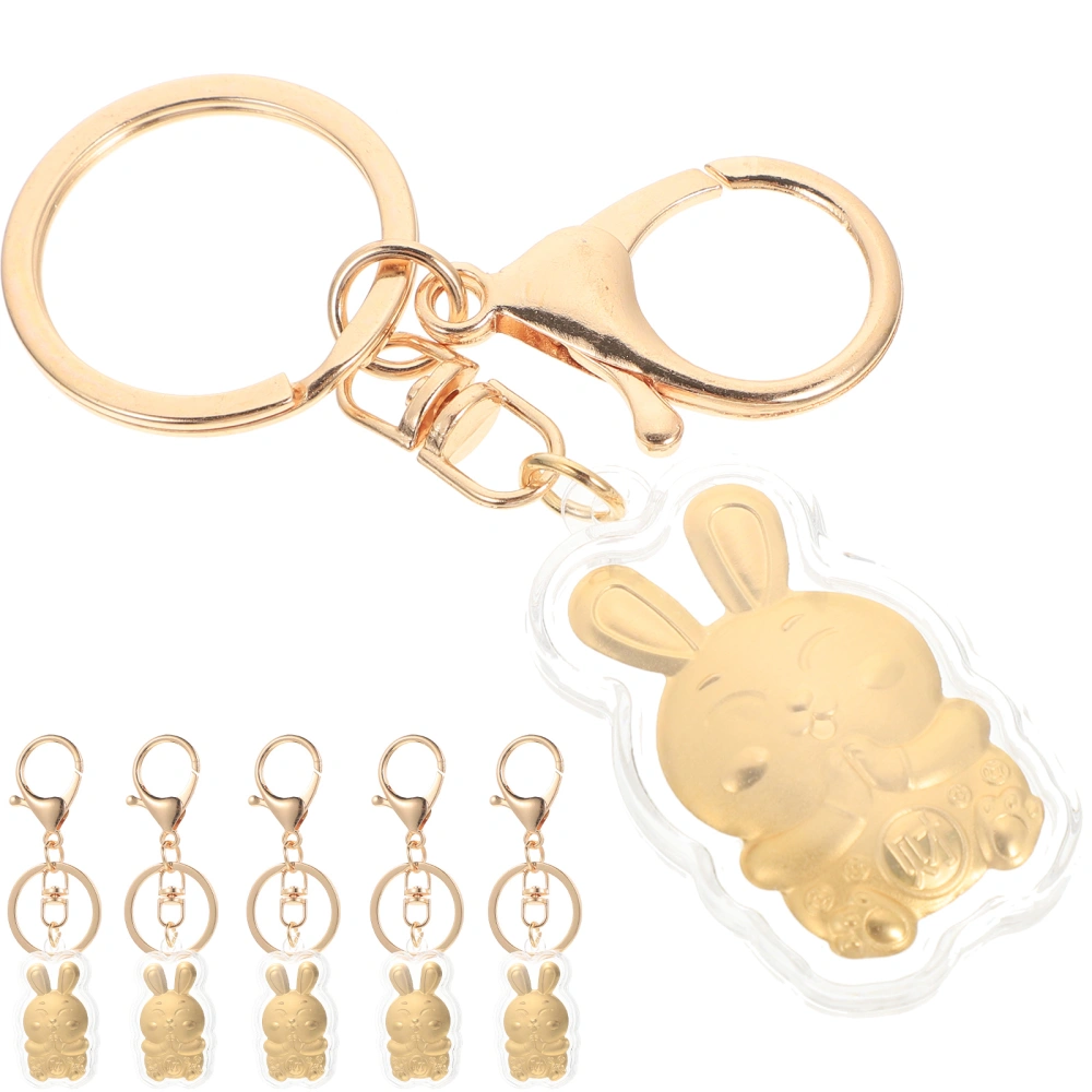 6pcs Rabbit Keychain Backpack Hanging Pendants Metal Rabbit Pendants Shiny Bunny Keyrings