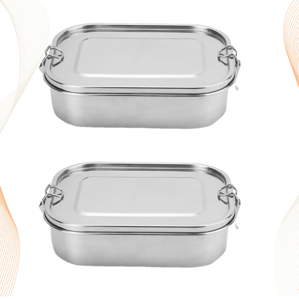 2pcs Stainless Steel Lunch Box Rectangular Snack Box Fast Food Box Container for Home School Camping (Single Layer with Buckle)