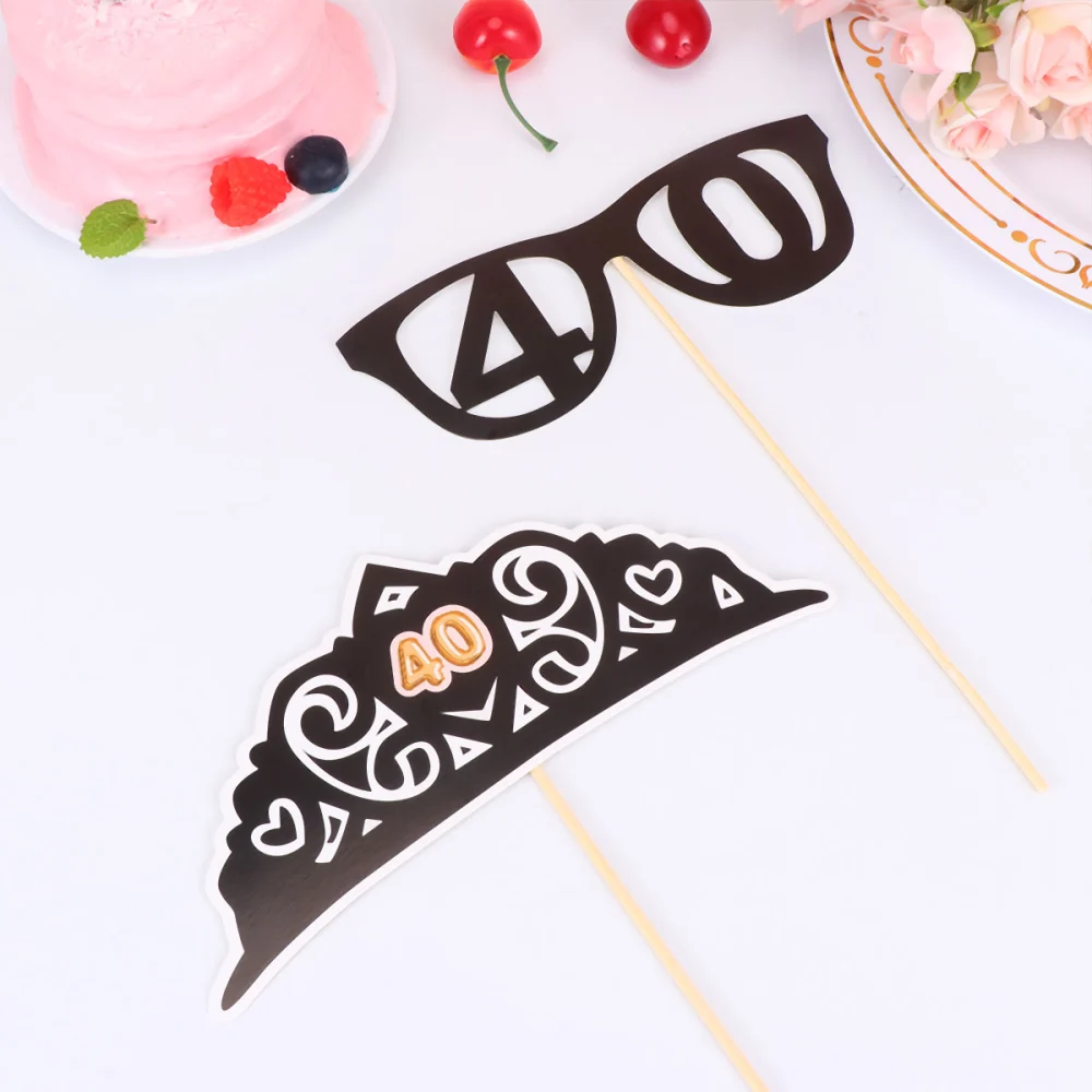 26Pcs Birthday Photograph Props Handheld Photo Booth Props Funny Party Decoration for 40th Birthday Assorted Color