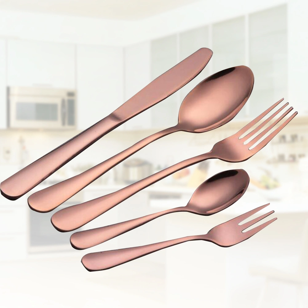 5 Pcs Flatware Silverware Set Stainless Steel Cutlery with Spoon and Fork (Rose Gold)