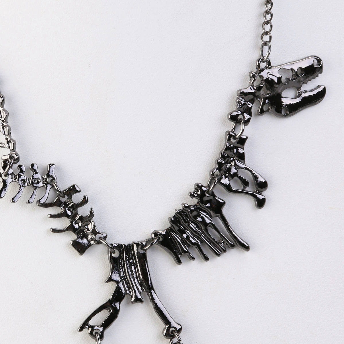Punk Gothic Adjustable Dinosaur Skeleton Alloy Necklace Chain (Black)
