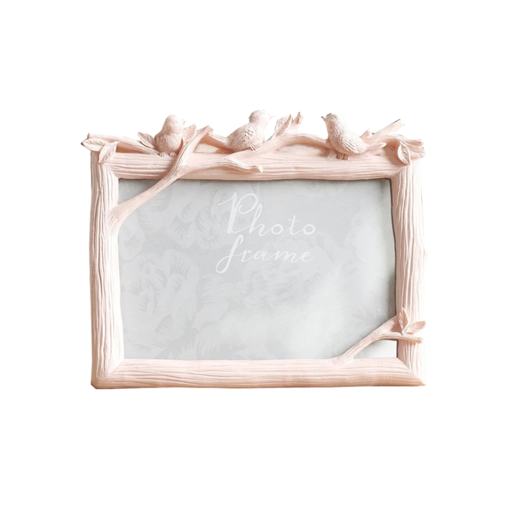 3 Birds Desktop Horizontal Pink Wooden Photo Picture Frame - 6 Inch