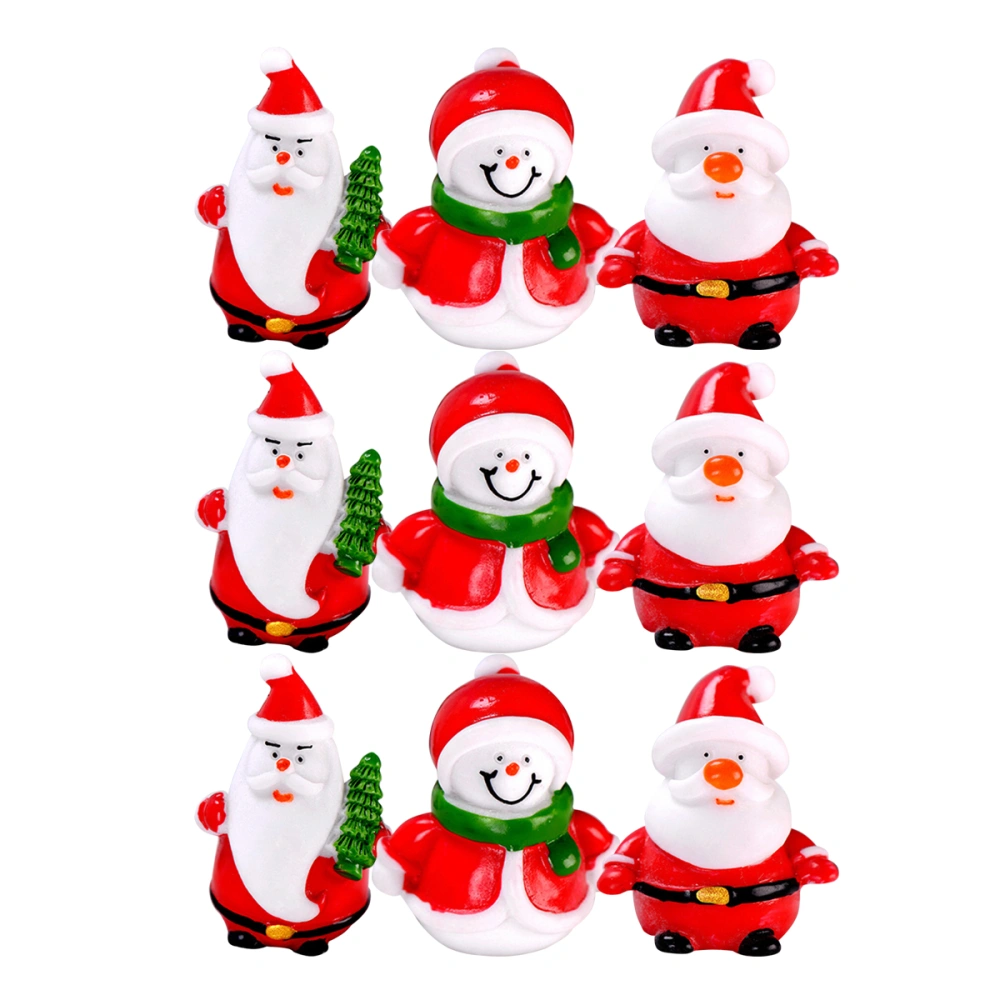 9pcs Resin Christmas Santa Claus Doll Ornaments Delicate Christmas Mini Snowman Crafts Desktop Decoration for Party Gift Supplies (Random Pattern)