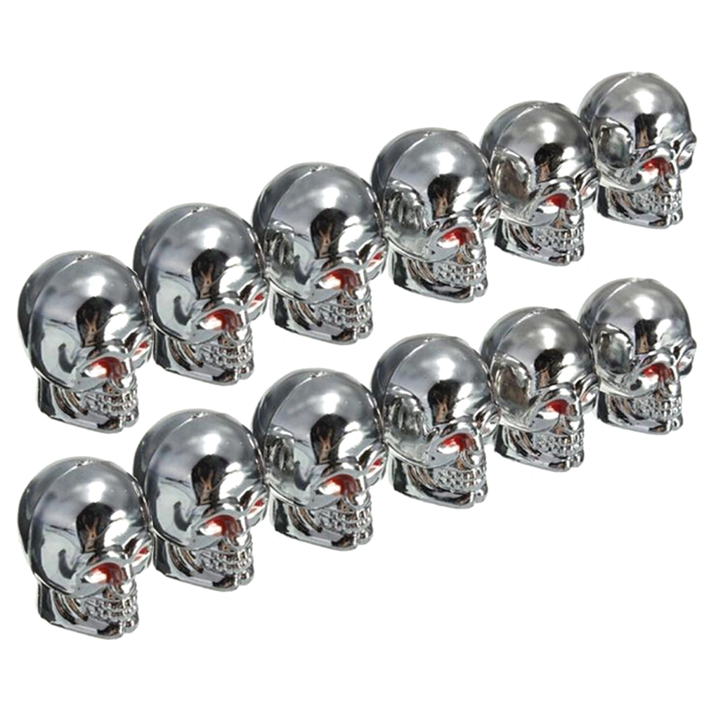 12pcs Fashion Skull Tyre Air Stem Caps Dust Cover for Bike Car Truck (Silver)