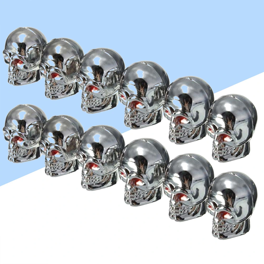 12pcs Fashion Skull Tyre Air Stem Caps Dust Cover for Bike Car Truck (Silver)