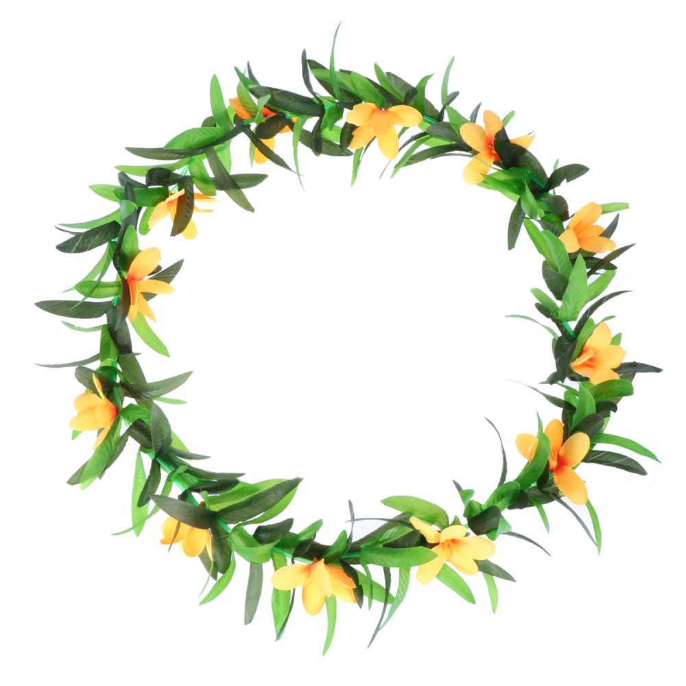 Hawaiian Luau Party Leis Necklace Simulated Phalaenopsis Summer Flower Wreaths Garland For Tropical Beach Theme Party Favors (Yellow Flowers)