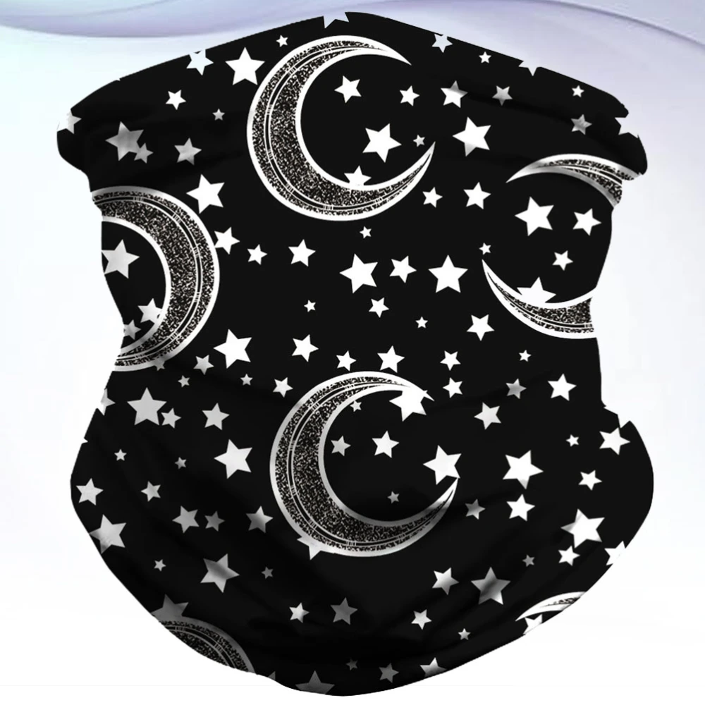 Star and Moon Printing Face Scarf Outdoor Neck Gaiter Multifunctional Face Mask Riding Dustproof Neckerchief Windproof Headwrap Breathable Headwear 