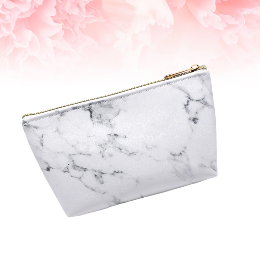 Marble Vein Pattern Makeup Container Portable Makeup Bag Cosmetic Bag Toiletries Storage Bag for Women White