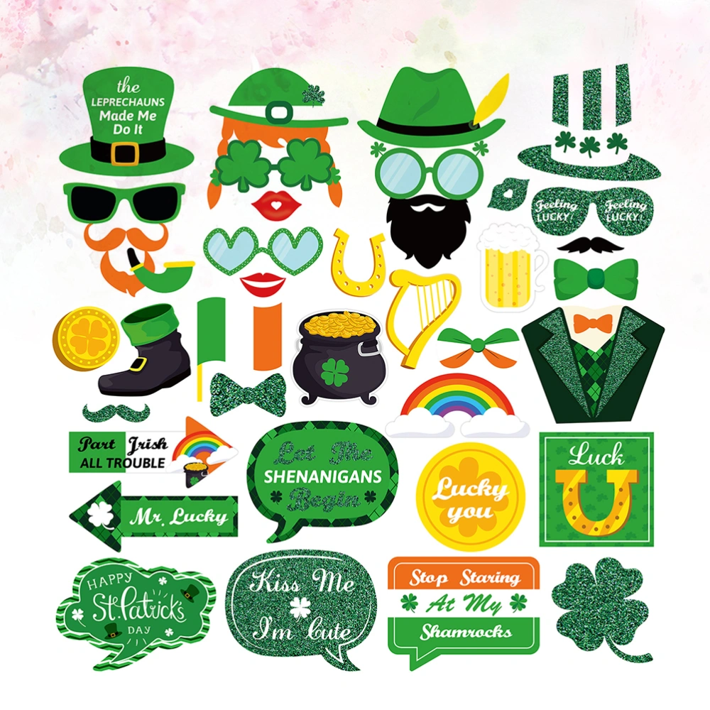 39pcs St. Patrick's Day Photo Props Funny Four Leaf Clover Photo Tool Party Decor