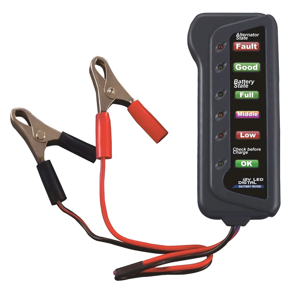 12V Car Battery & Alternator Tester - Test Battery Condition & Alternator Charging for Automotive Motorcycle (6-LED Indication)