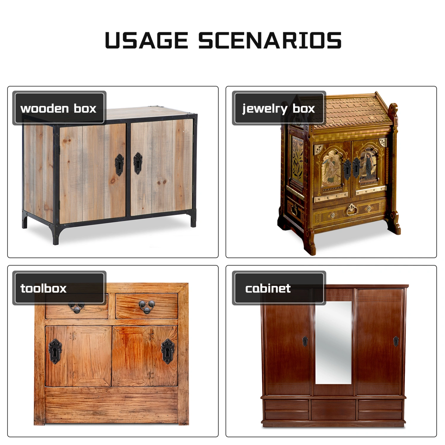 Yardwe 2pcs Retro Cabinet Locks Antique Jewelry Box Latches Decorative Locks
