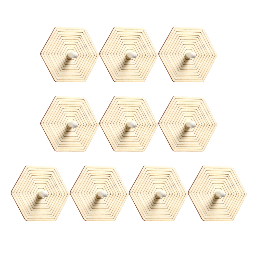 10pcs DIY Unfinished Wooden Painting Gyroscope Toy Plaything for Kids Children (Hexagon)