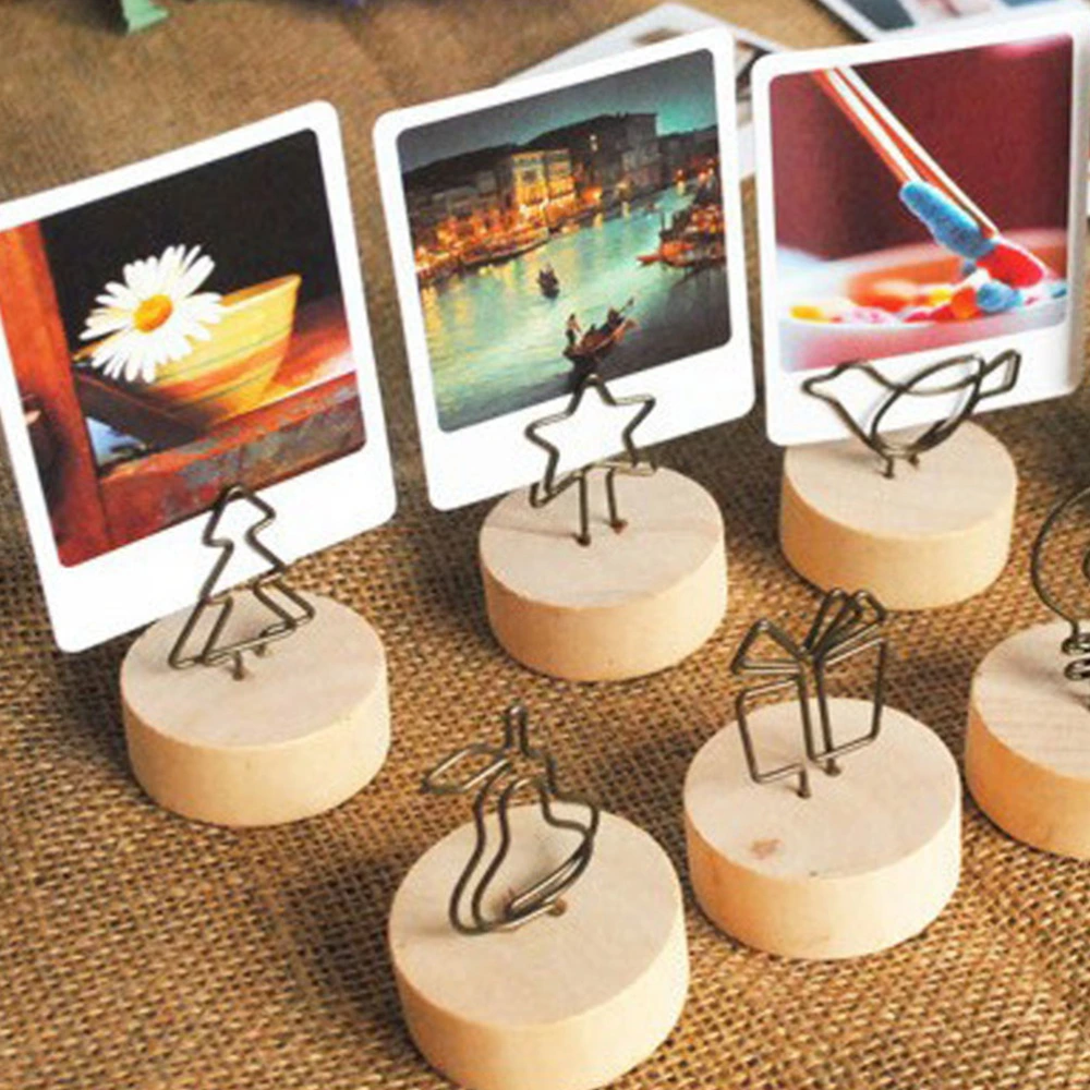 5 Pcs Seat Clips Creative Wooden Base Wrought Iron Clips Memo Holders for Wedding Hotel Restaurant - Bird Cat Star Gift Tree