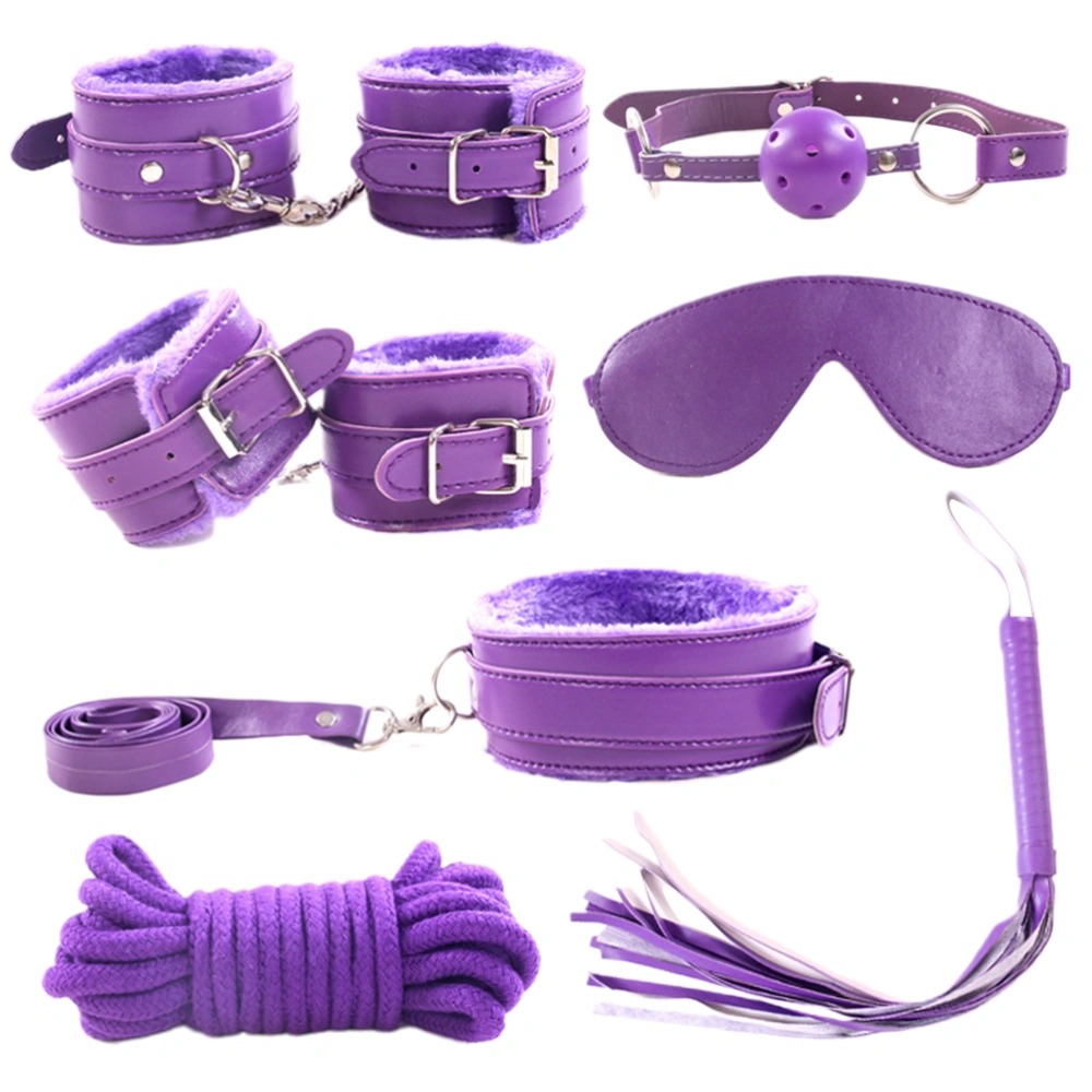 7PCS Adults Toy Set Plush Women Bondage Sex Restraints BDSM SM Restraining Straps Toys Cotton Rope Kit (Purple)