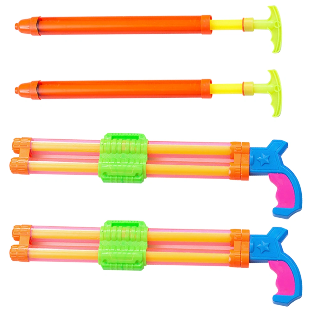 4pcs Funny Water Shooter Toy Pulling Type Summer Beach Playthings Portable Water Shooting Toy (2Pcs 44cm Small Single Tube Shooter + 2Pcs 44cm Double Tube Shooter)