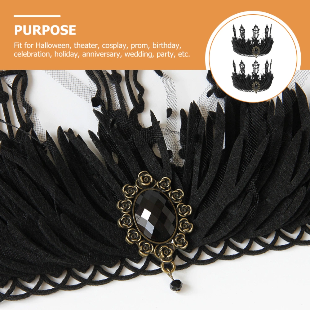 2pcs Gothic Headpiece Halloween Headdress Black Tiara Hair Accessories for Women