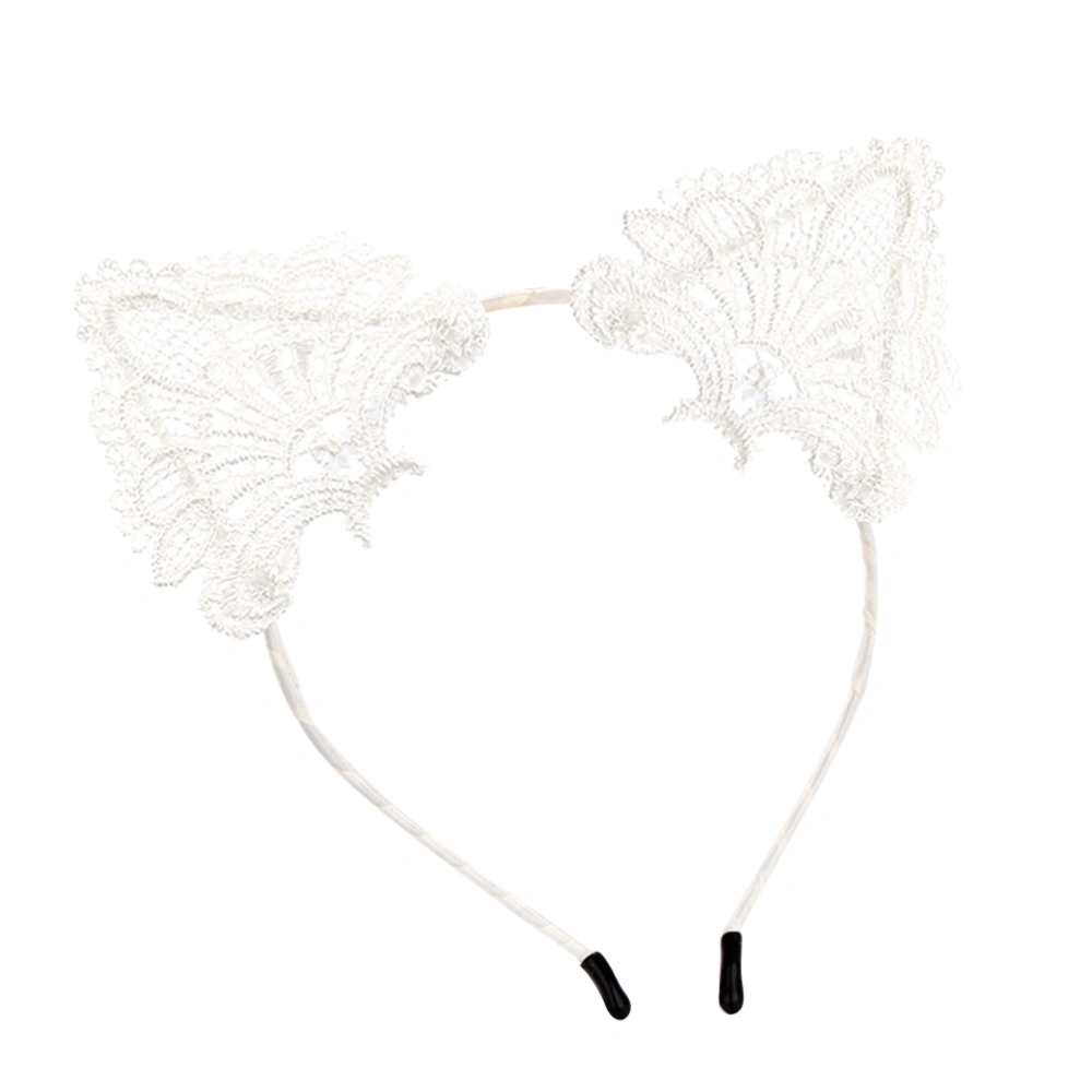 Lovely Lace Cat Ears Headband Hair Headpiece Hairdress for Party Costume (White)