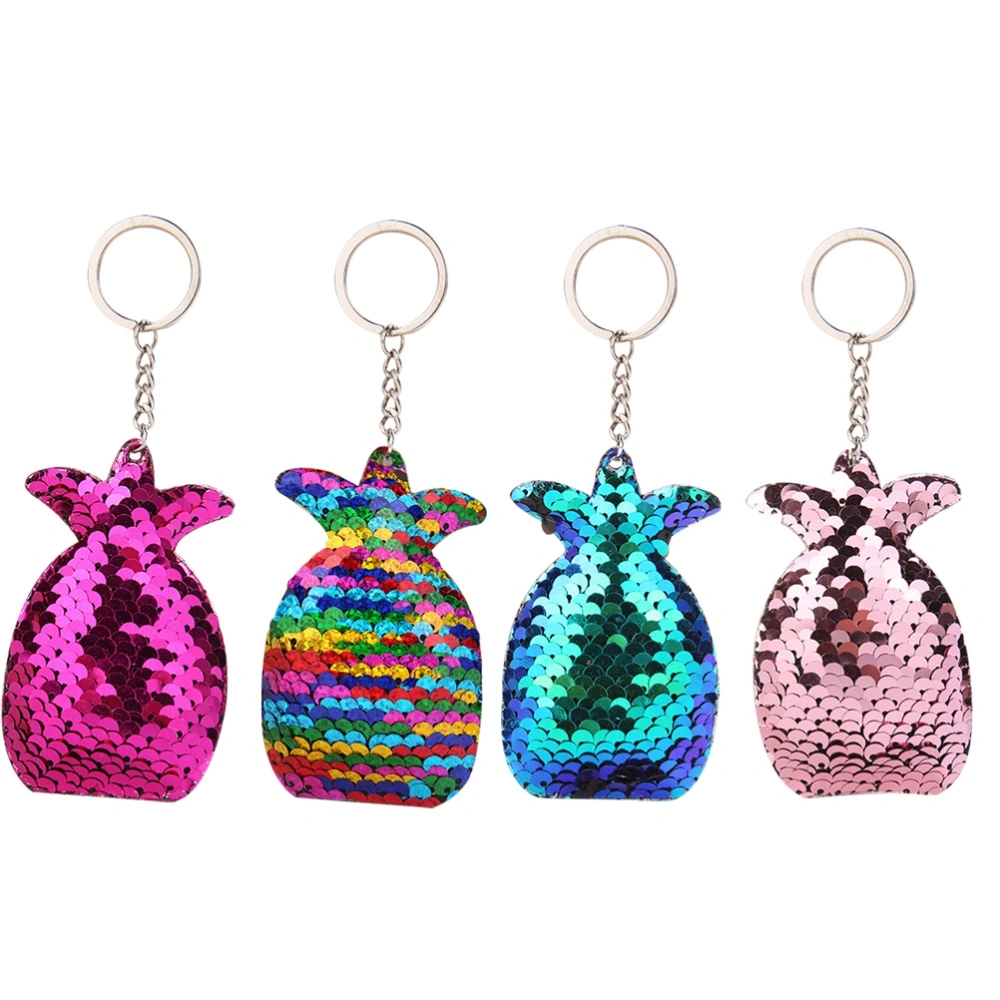 4pcs Glitter Sequins Pineapple Keychain Pineapple Keyring Colorful Key Chain Charm Key Holder(Blue and Pink and Rose Red and Colorful)