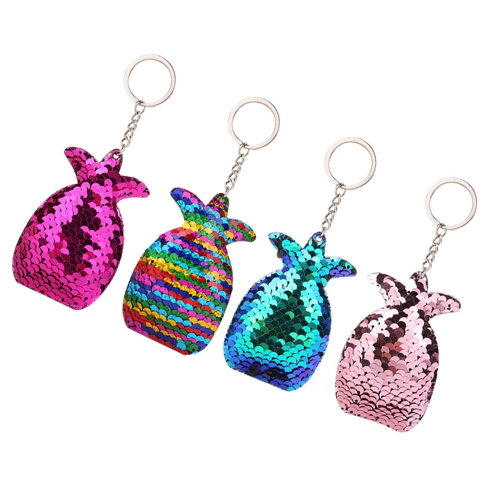 4pcs Glitter Sequins Pineapple Keychain Pineapple Keyring Colorful Key Chain Charm Key Holder(Blue and Pink and Rose Red and Colorful)
