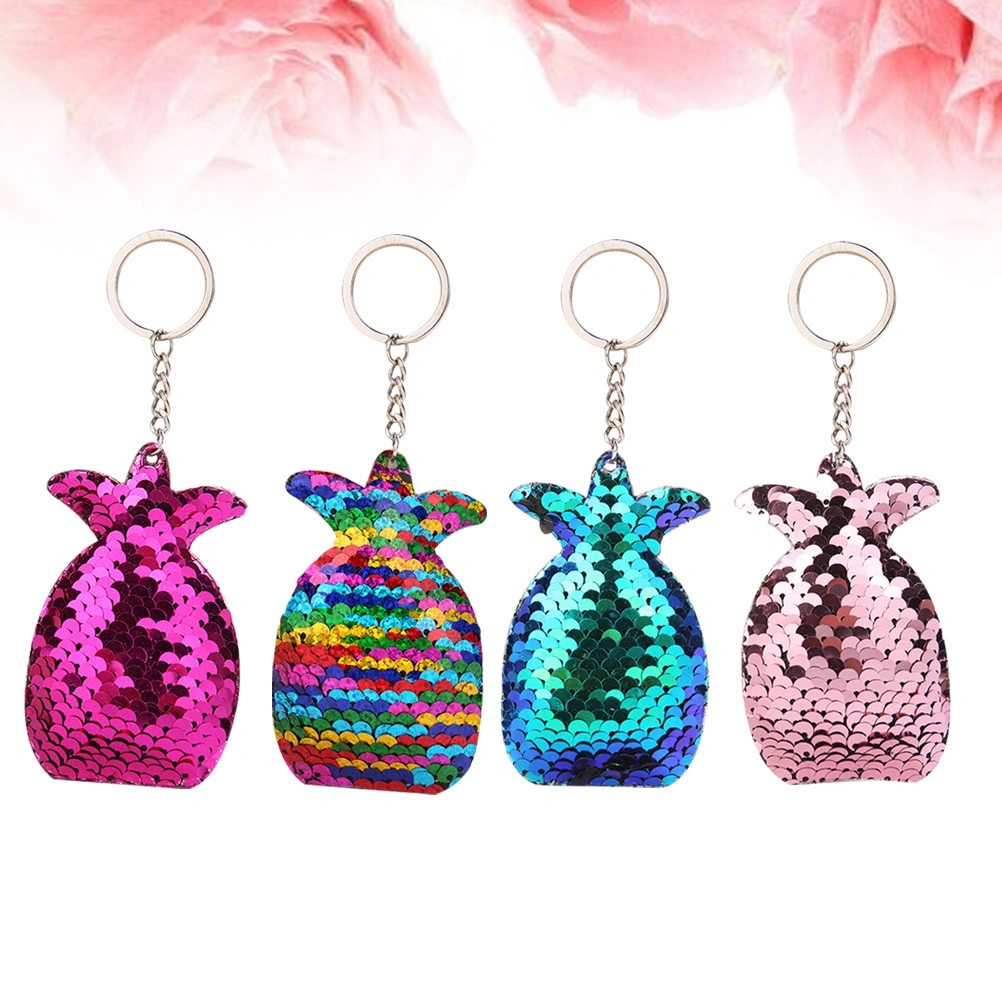4pcs Glitter Sequins Pineapple Keychain Pineapple Keyring Colorful Key Chain Charm Key Holder(Blue and Pink and Rose Red and Colorful)