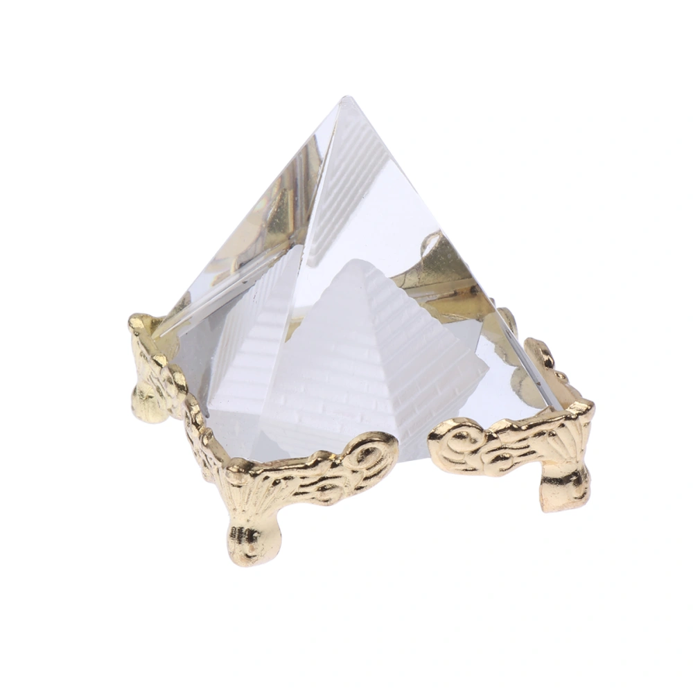 1PC 40MM Crystal Pyramid Ornament Golden Foot Pyramid Desktop Adornment Delicate Pyramid Crafts Creative Design Pyramid Decoration for Office Home Decor