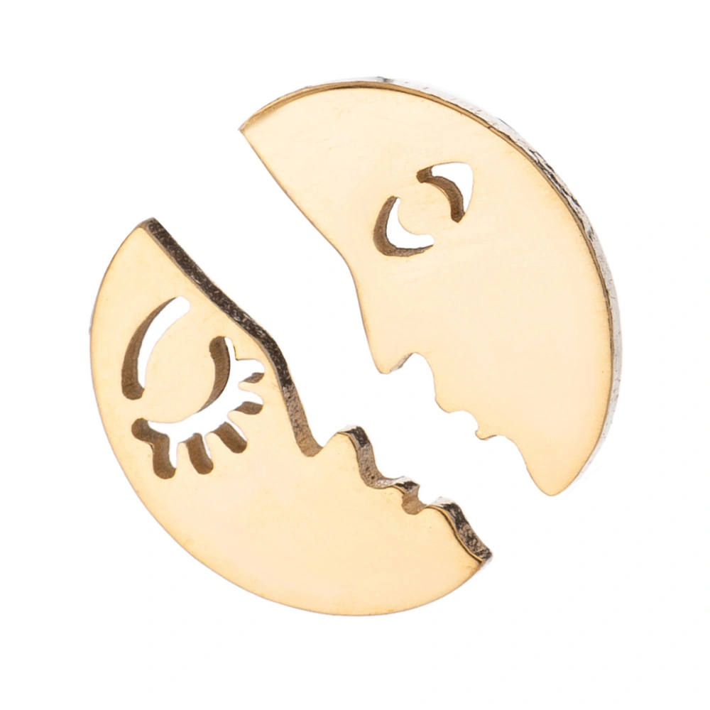 1 Pair of Fashion Asymmetrical Face Shaped Stainless Steel Stud Halloween Goofy Gifts (Golden)