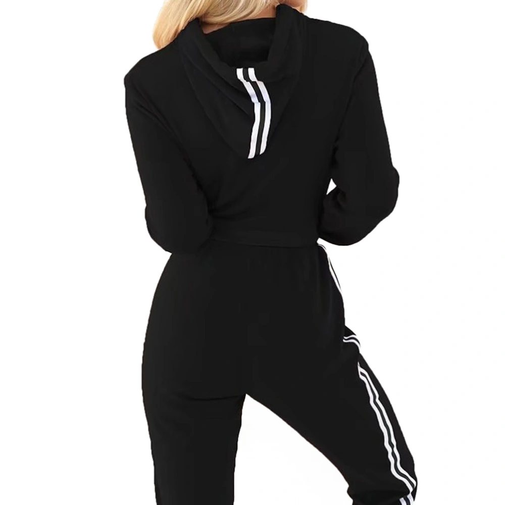 Women Short Tops Tracksuit Hoodies and Pants Sets Casual Suit Size M(Black)