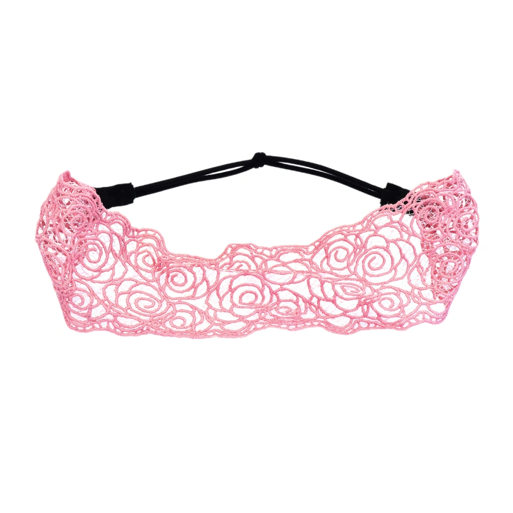 1pc Hollow-out Rose Hair Band Lace Design Head Band Wide Rim Headwear Daily Headdress for Women Pink