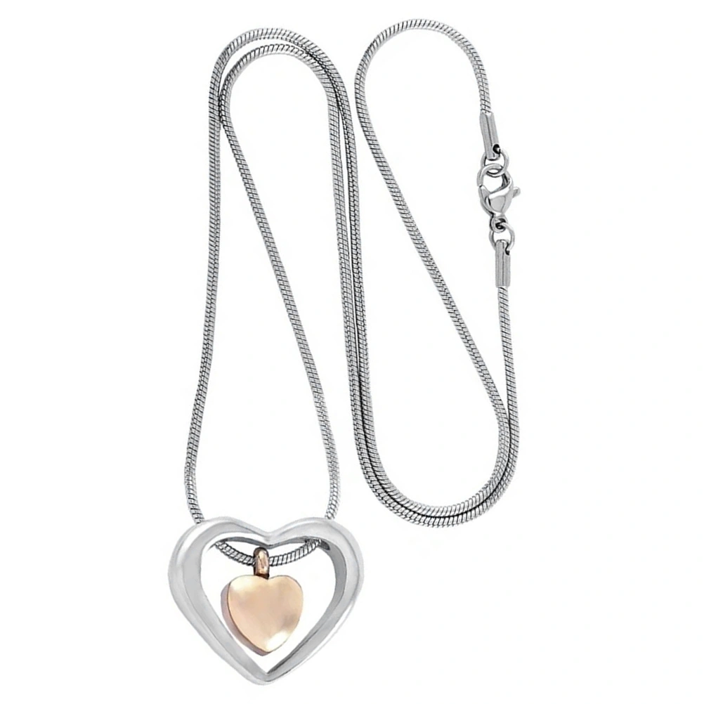 Golden Heart Openable Pendant Double Heart Shape Necklace Urn Necklace Stainless Steel Jewelry Souvenir Gift for Pet Ashes- Size L
