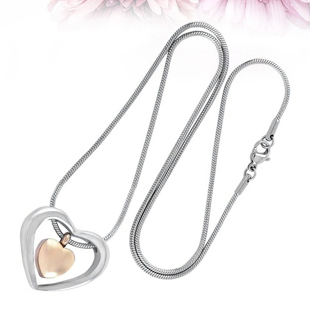 Golden Heart Openable Pendant Double Heart Shape Necklace Urn Necklace Stainless Steel Jewelry Souvenir Gift for Pet Ashes- Size L