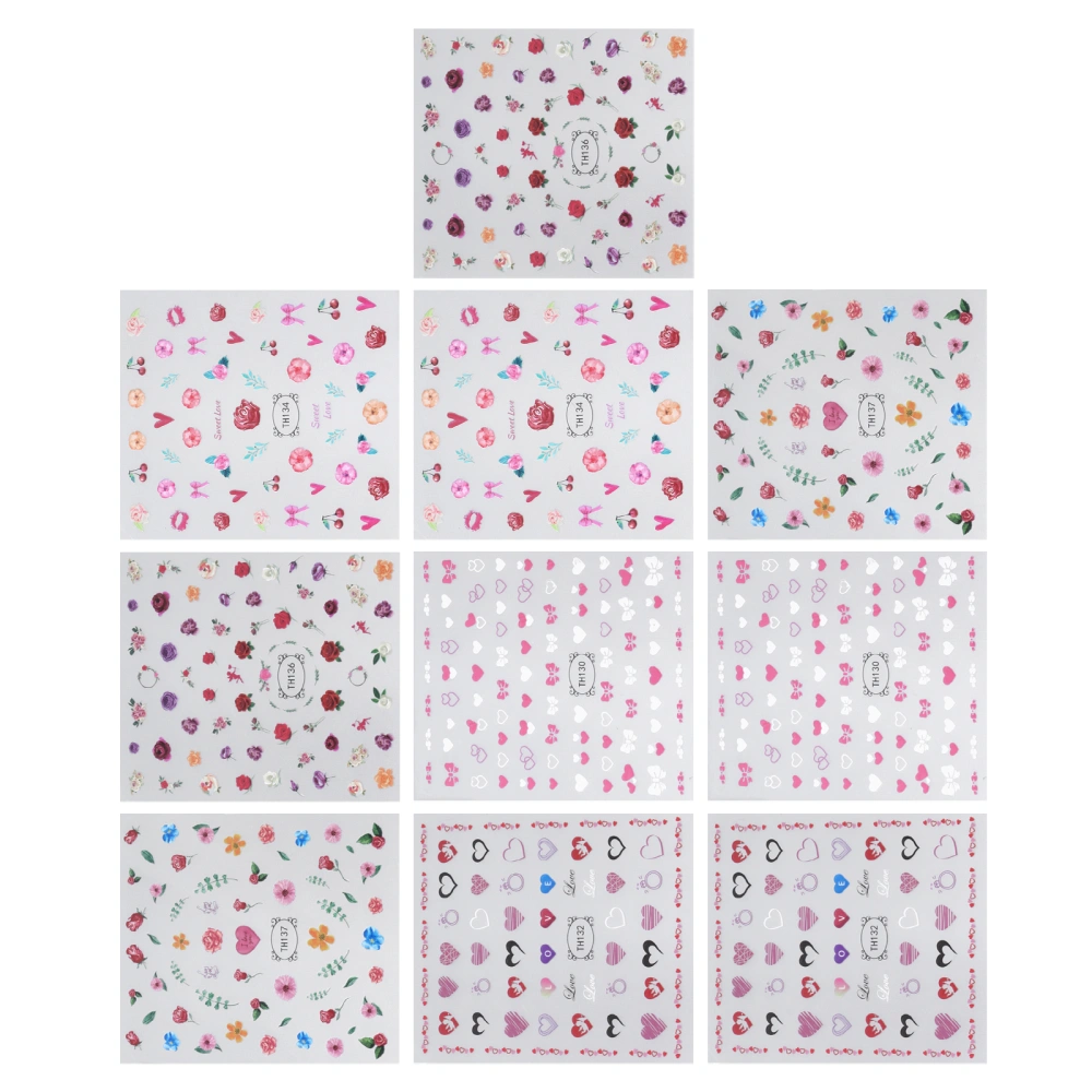 10 Sheets Creative Manicure Stickers Valentine's Day Nail Art Decal Decorations