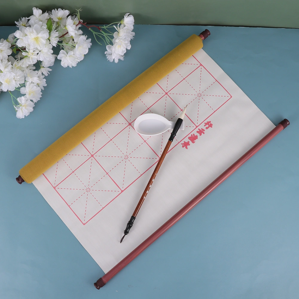 4pcs 1.5m Water Writing Cloth Painting Cloth Brush Copybook Empty Water Dish Calligraphy Training Tools (Grid)