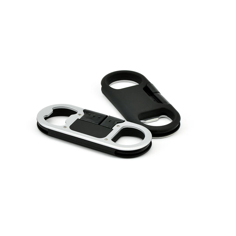 Multifunctional Charge Sync Cable to Micro USB Bottle Opener Key Chain Data Transfer for Android (Black)