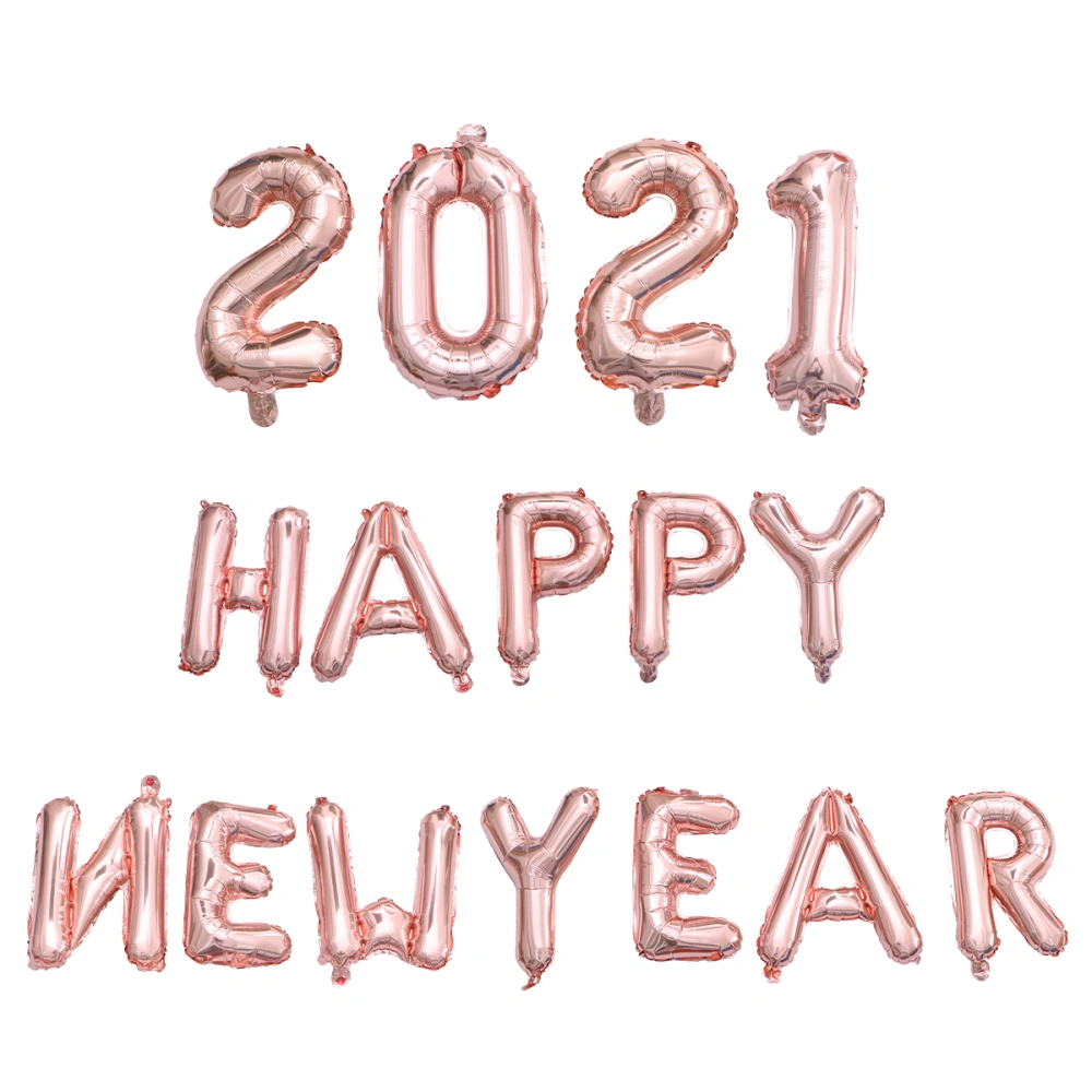 1 Set 16Pcs 2021 Happy New Year Balloons Colorful Aluminum Film Balloons