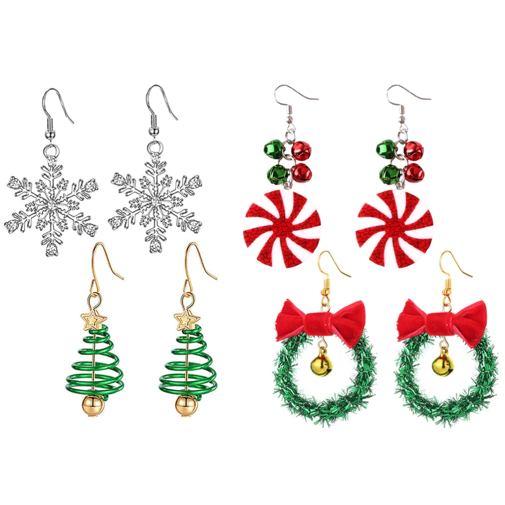 4 Pairs Christmas Earrings Unisex Chic Eardrops Ear Accessories Xmas Gift