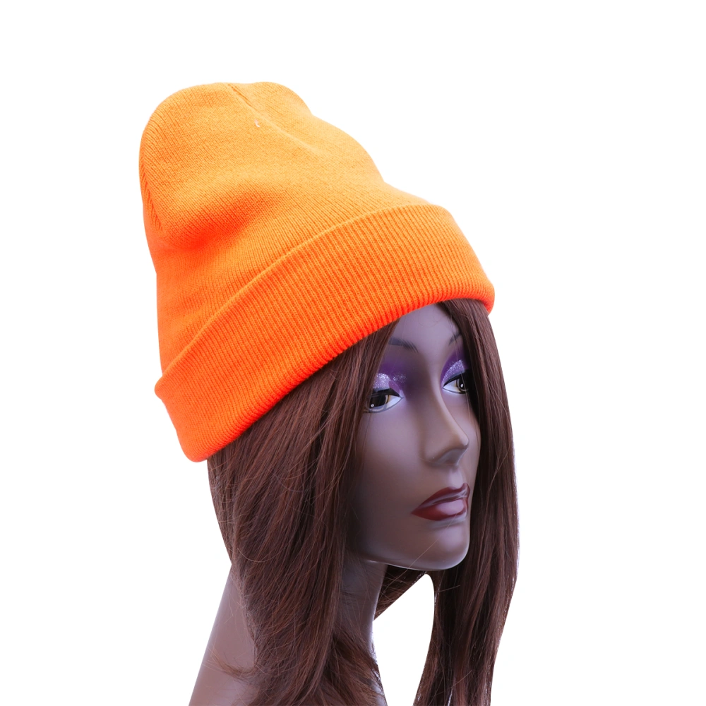 Unisex Solid Color Knitted Hat Headgear Warm Ski Hat Wool for Men and Women (Orange)