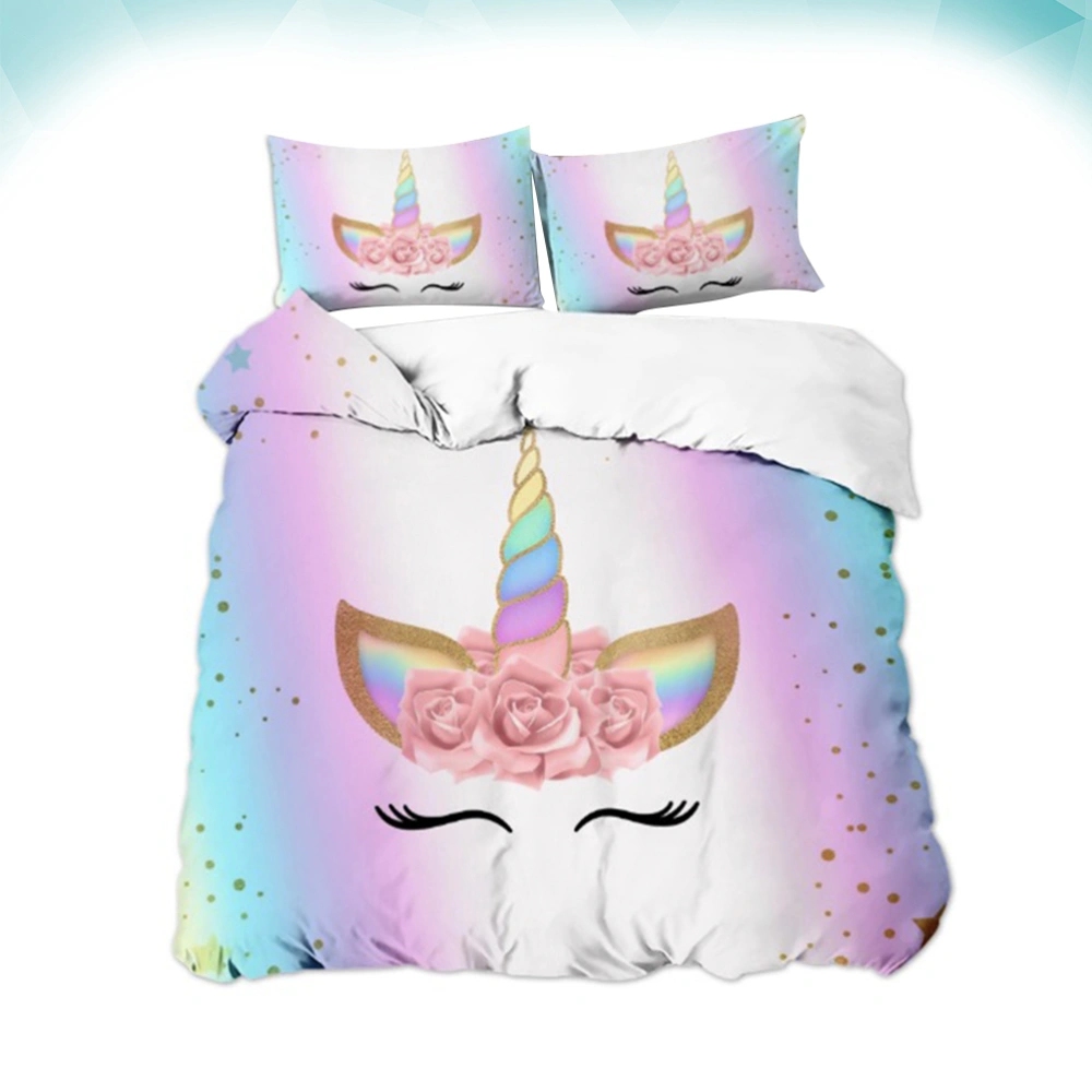 3pcs Unicorn Pattern Bedding Set Digital Printing Pillowcase Duvet Cover Set for Home Bedroom (UK King)