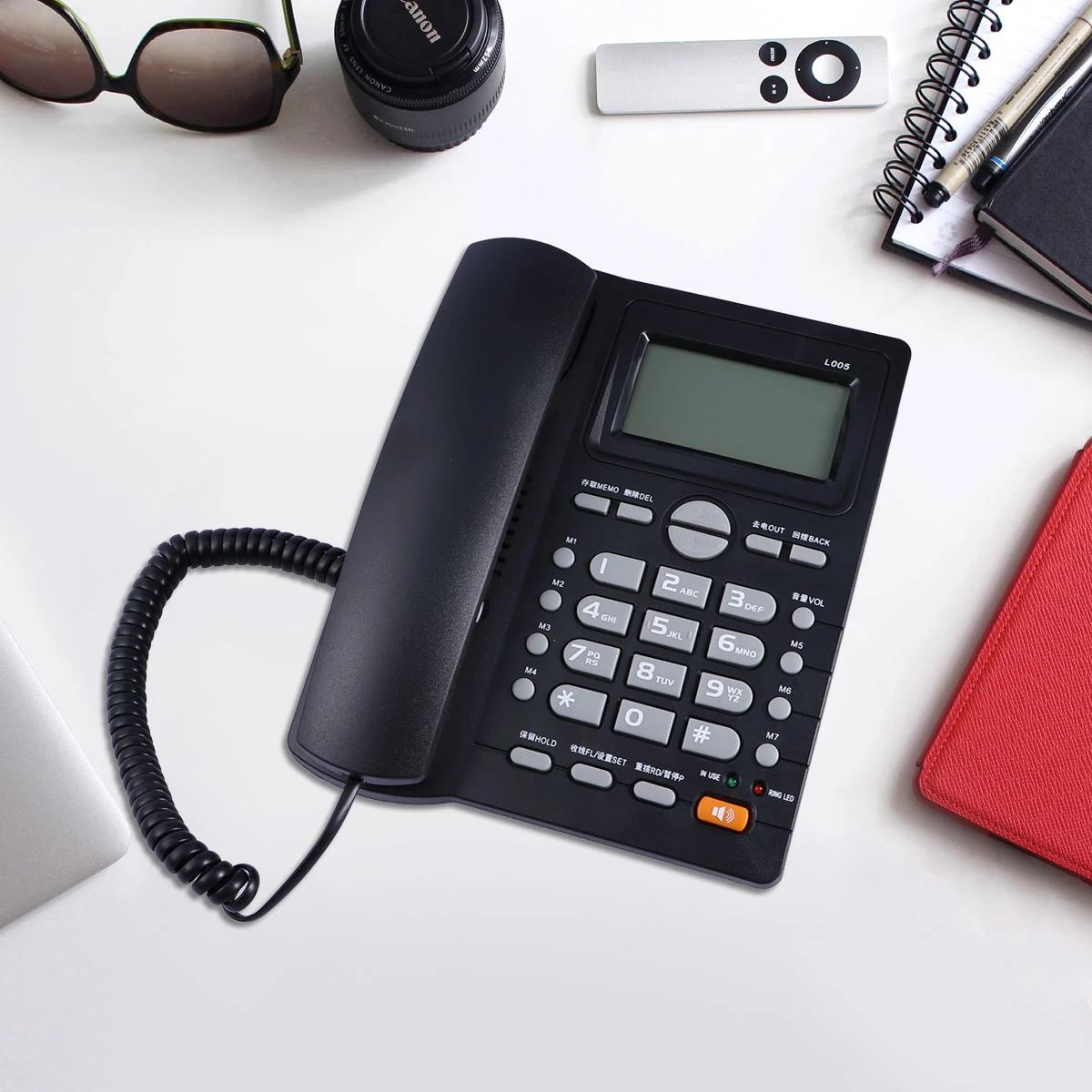 Multifunction Landline Telephone Simple Double Nip Caller Identification Landline Telephone for Home Office Store (Black)