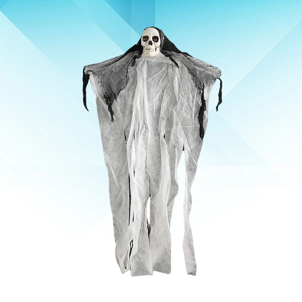 Halloween Creepy Scary Hanging Skull Skeleton Ghost Halloween Home Garden Yard Bar Decorations Party Supplies Haunted House Props (White)