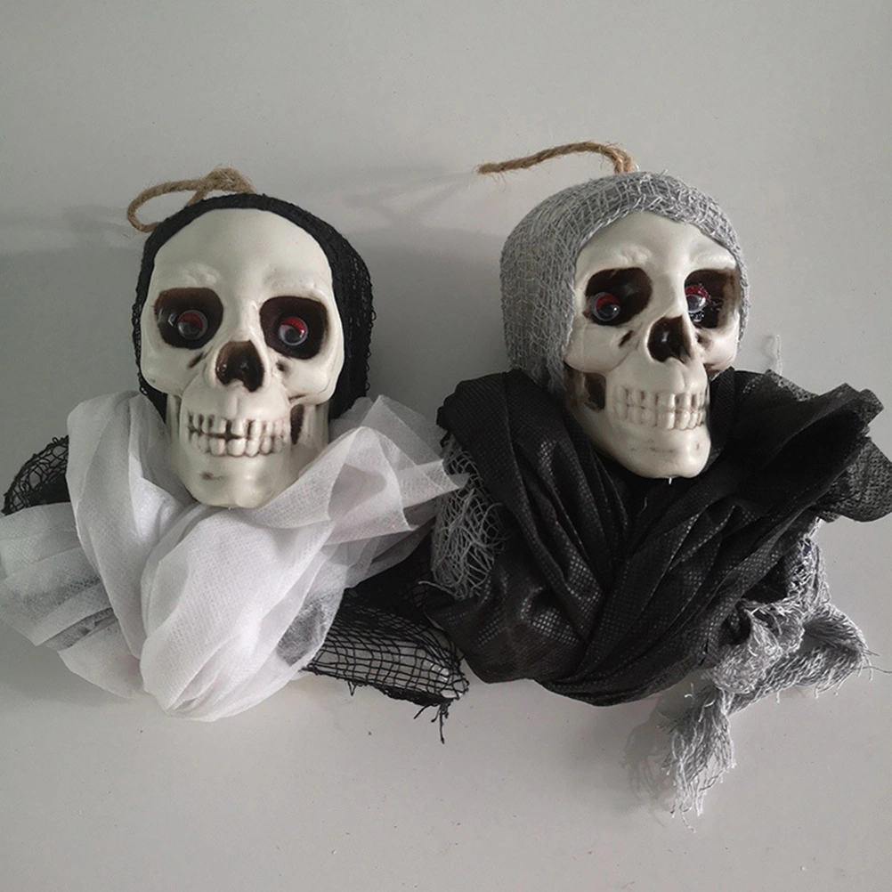 Halloween Creepy Scary Hanging Skull Skeleton Ghost Halloween Home Garden Yard Bar Decorations Party Supplies Haunted House Props (White)