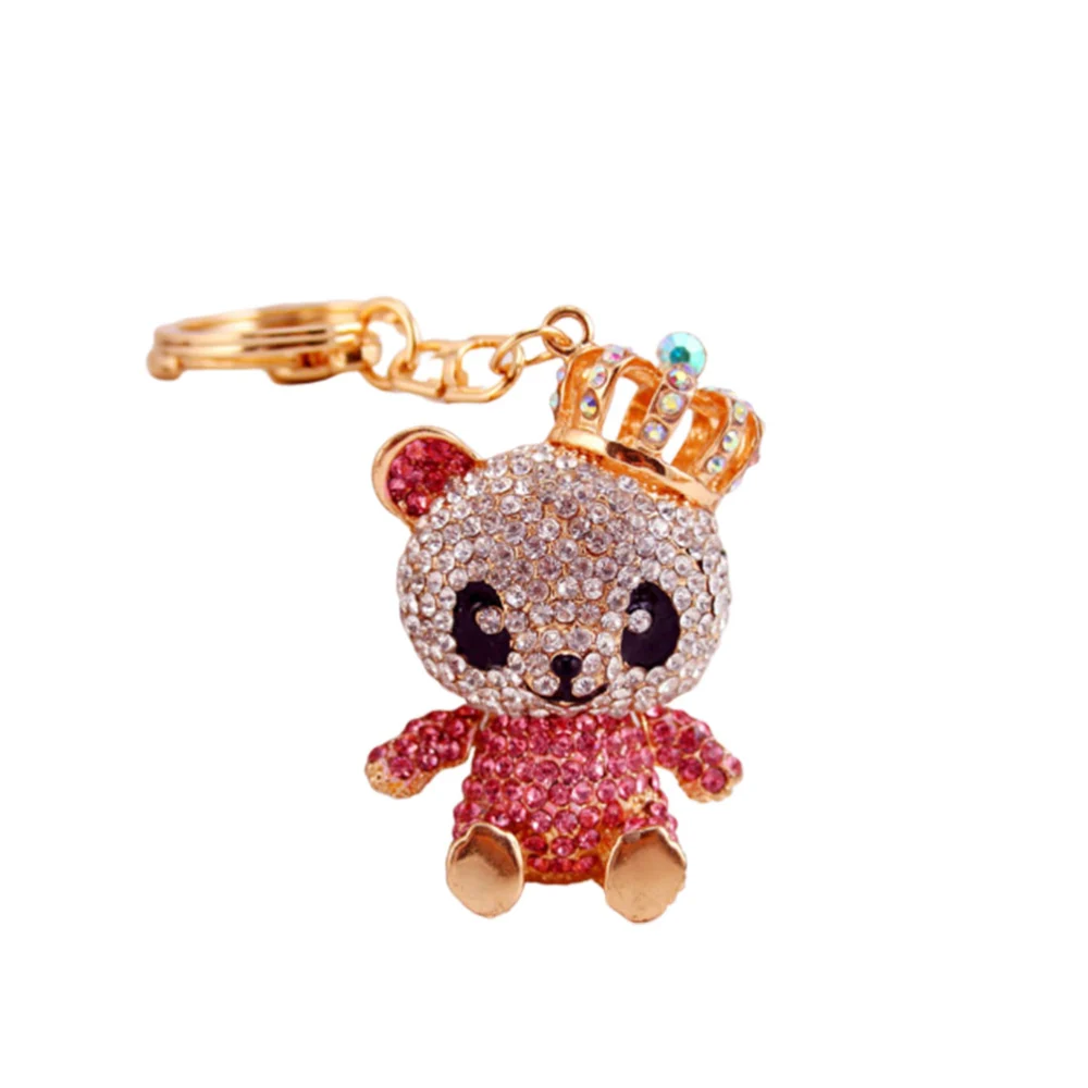 Crown Panda Pendant Keychain Rhinestone Panda Pendant Keychain Creative Crystal Panda Keychain (Pink)