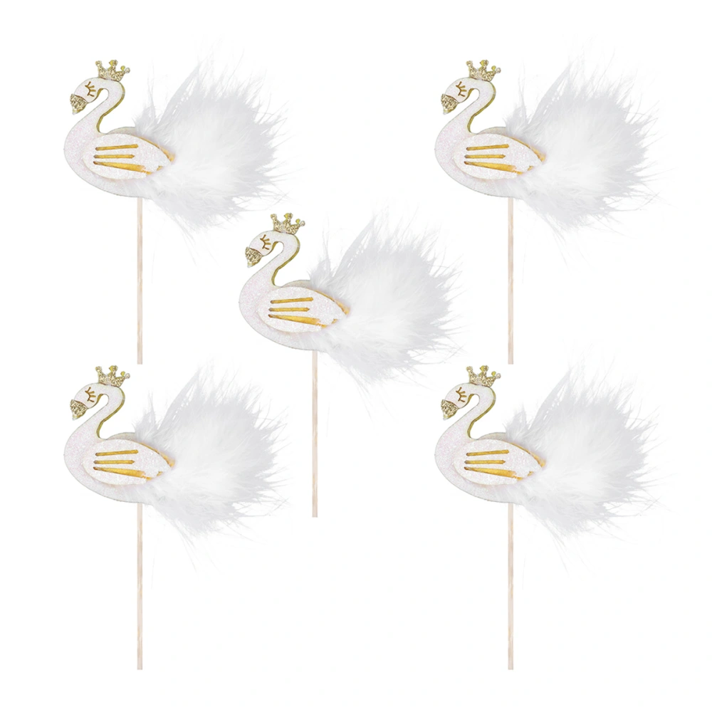 5PCS Flamingo Swan Cake Topper Decorative  Wing Cupcake Picks Dessert Cake Decoration for Wedding Birthday Party (White)